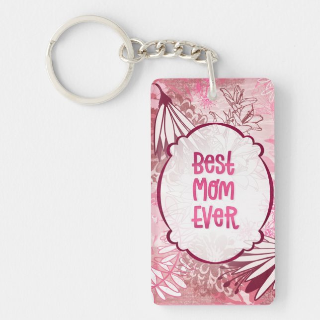 Best Mum Ever – Whimsical Pink Floral Keychain (Front)