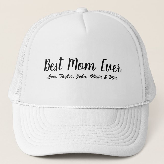 Best Mum Ever white black script personalised chic Trucker Hat (Front)