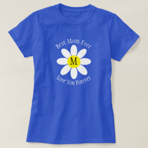 Best Mum Ever White Daisy Blue Single Initial T-Shirt