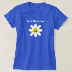 Best Mum Ever White Daisy Single Initial Blue T-Sh T-Shirt