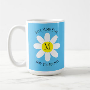 Best Mum Ever White Daisy Sky Blue Single Initial Coffee Mug