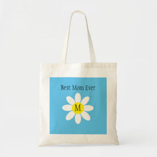 Best Mum Ever White Daisy Sky Blue Single Initial Tote Bag