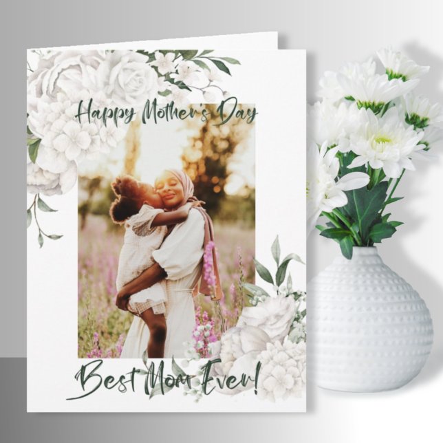 Best Mum Ever White Floral Photo Mother’s Day Card (Creator Uploaded)