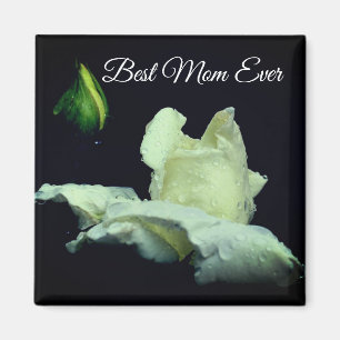 Best Mum Ever White Rosebud Flower Magnet