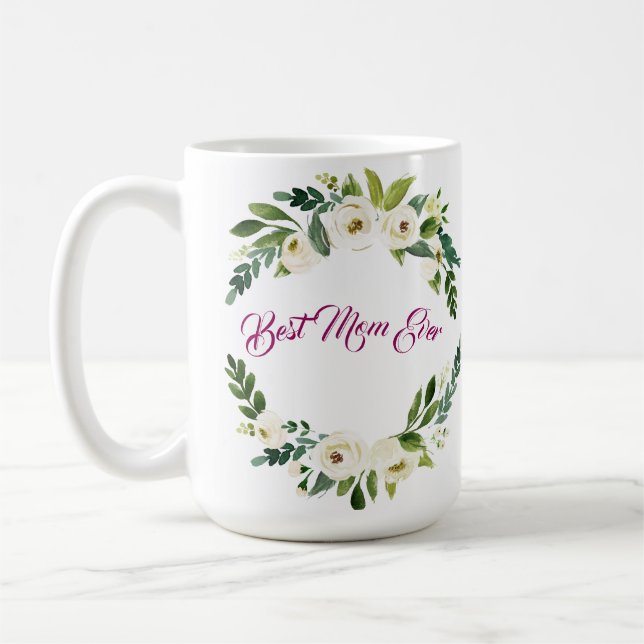 Best Mum Ever White Roses Mother's Day Mug (Left)