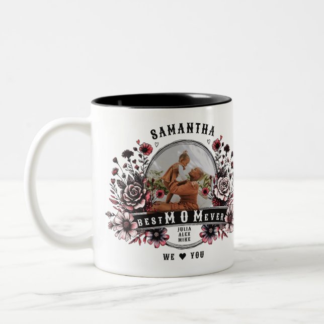 Best Mum Ever Wild Flowers Badass Mother Day Photo Two-Tone Coffee Mug (Left)