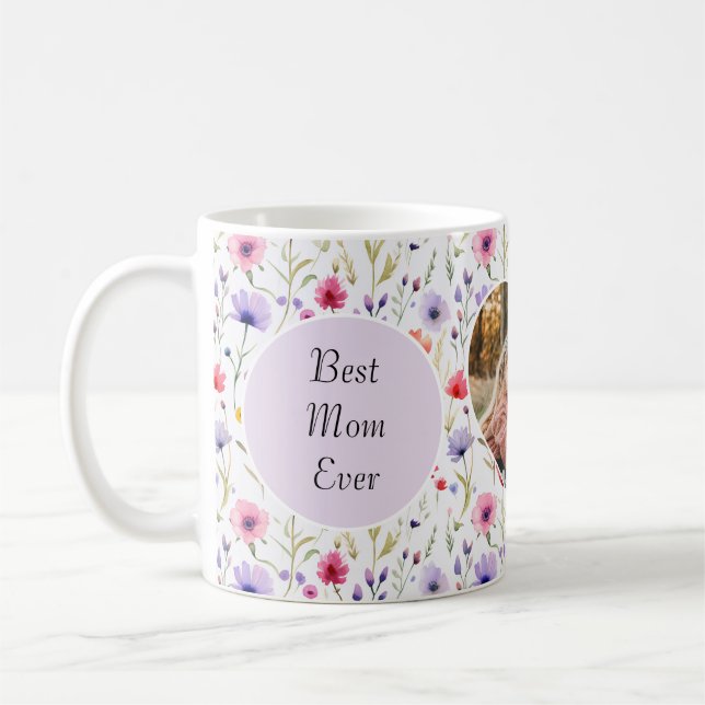 Best Mum Ever Wildflower Floral Photo Mother's Day Coffee Mug (Left)