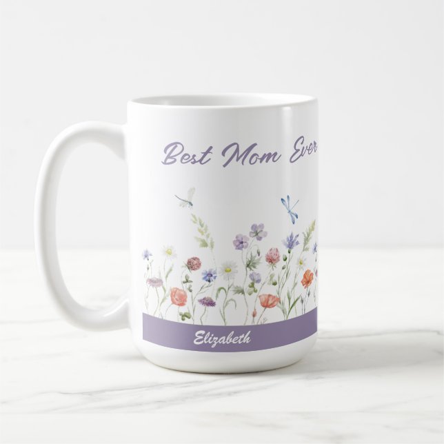 Best Mum Ever Wildflower Kids Names Mother's Day  Coffee Mug (Left)