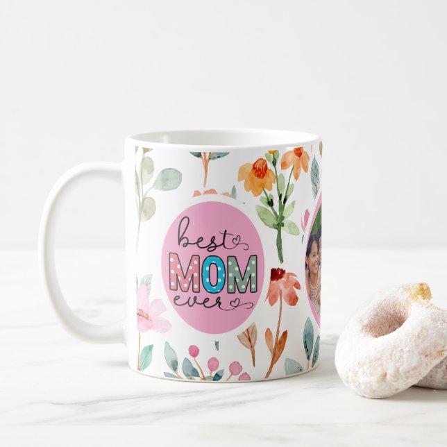 Best Mum Ever Wildflower Photo Mother's Day Mug (With Donut)