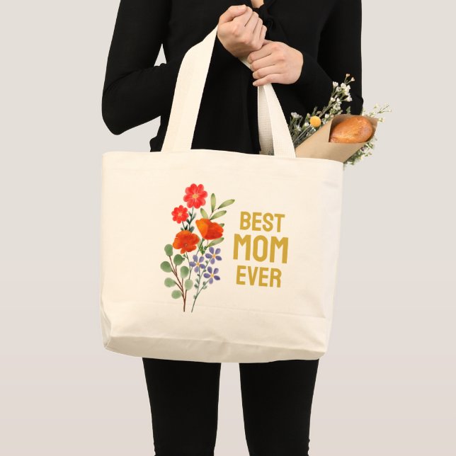 Best Mum Ever Wildflowers Gold Typography Large Tote Bag (Front (Product))