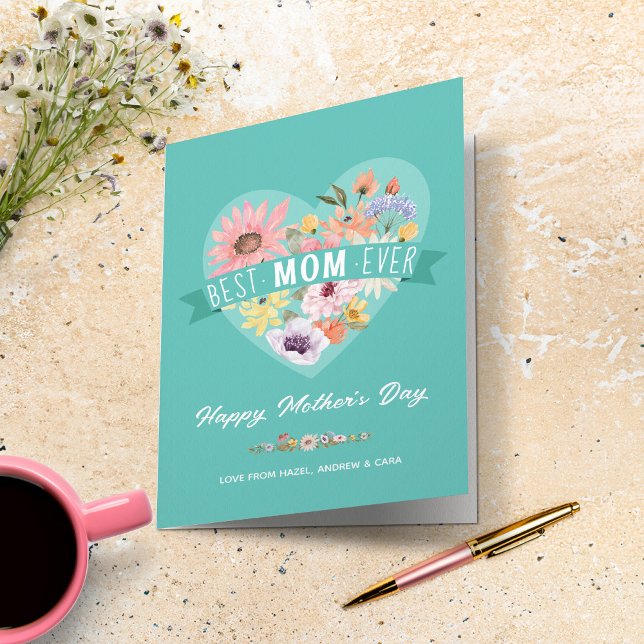 Best Mum Ever Wildflowers Heart Photo Mother's Day Card (Best Mom Ever Wildflowers Heart Photo Mother's Day Card (Front))