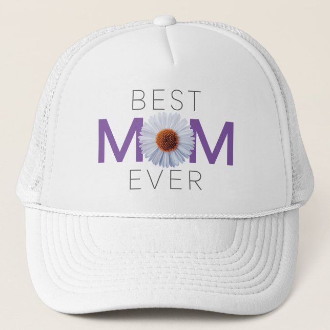 Best Mum Ever With Daisy Image Print (Purple V1)) Trucker Hat (Front)