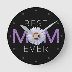 Best Mum Ever With Daisy Image Print (Purple V2) Round Clock