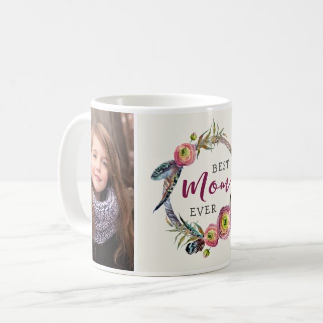 Best Mum Ever | Wreath Design 2 Photo Mug (Front Left)