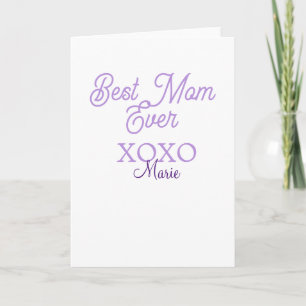 best mum ever xoxo name purple stylish mothers day card