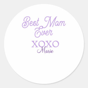 best mum ever xoxo name purple stylish mothers day classic round sticker