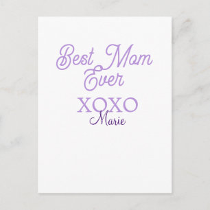 best mum ever xoxo name purple stylish mothers day postcard
