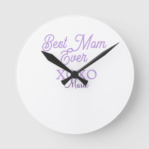 best mum ever xoxo name purple stylish mothers day round clock