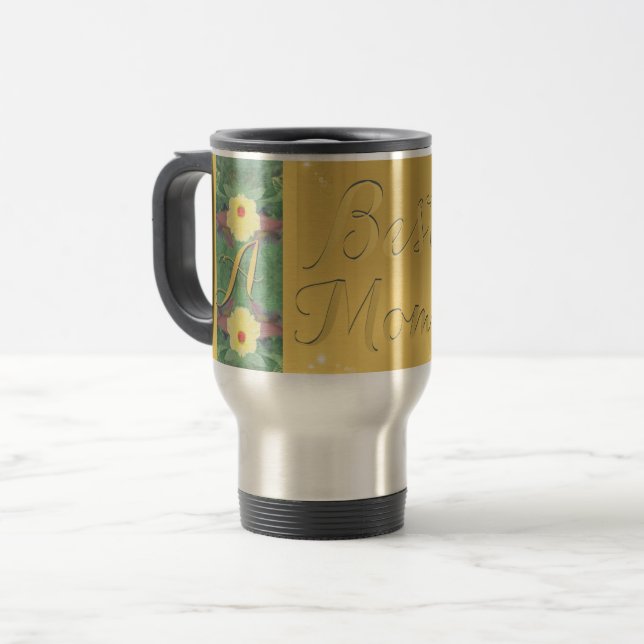 "Best Mum" Floral Brass-like Monogram Mug (Front Left)
