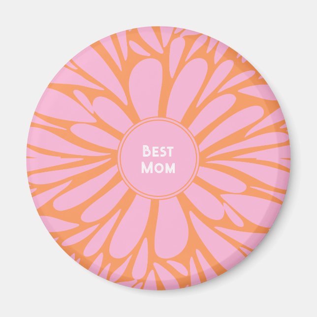 Best mum floral burst pastel orange pink magnet (Front)