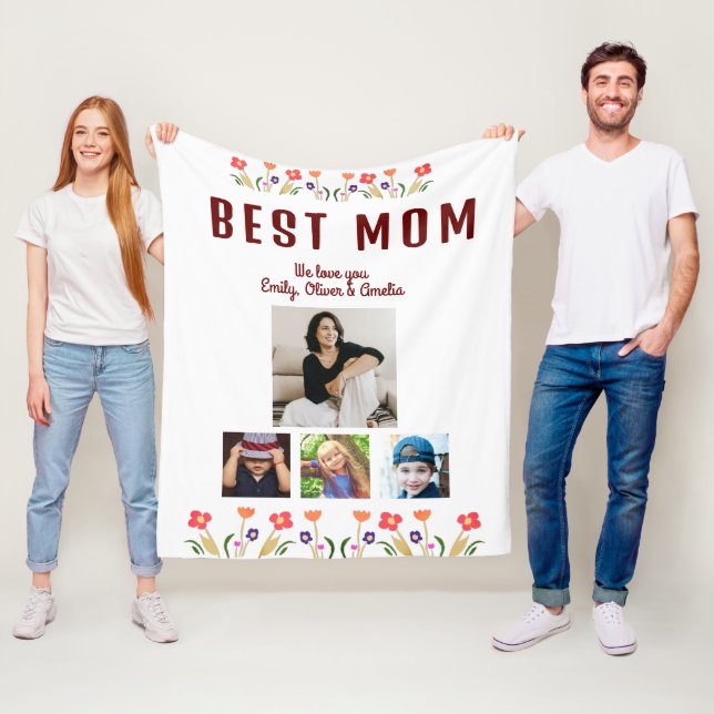 Best Mum Flowers 4 Photo Collage Keepsake  Fleece Blanket (In Situ)