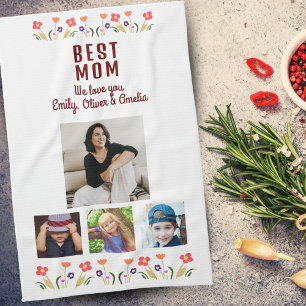 Best Mum Flowers 4 Photo Collage Keepsake  Tea Towel