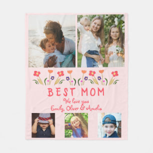 Best Mum Flowers 5 Photo Collage Keepsake Fleece Blanket