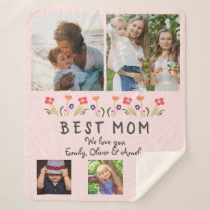 Best Mum Flowers 5 Photo Collage Keepsake Sherpa Blanket