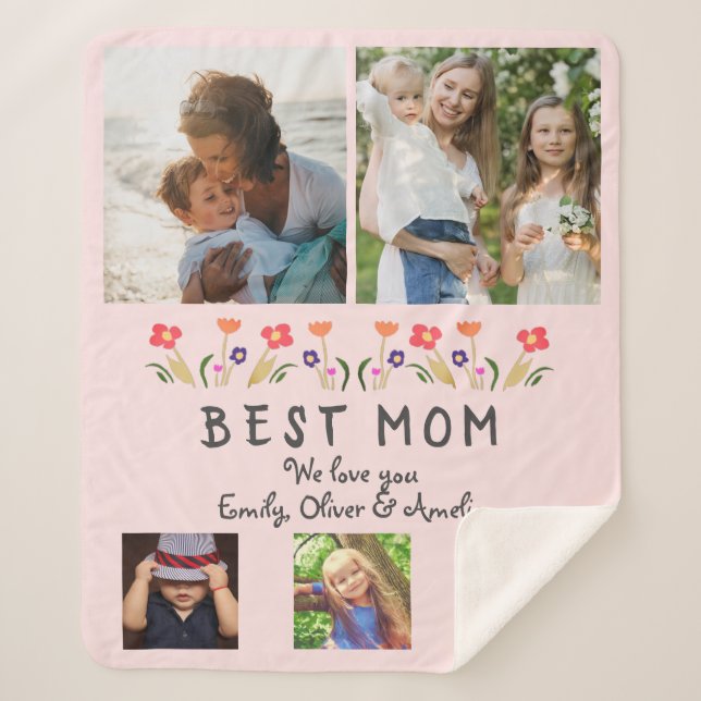 Best Mum Flowers 5 Photo Collage Keepsake Sherpa Blanket (Front)