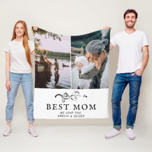 Best Mum Foliage 2 Custom Photos Mother Fleece Blanket