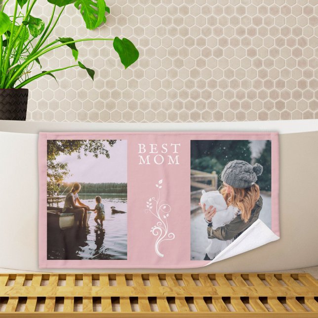 Best Mum Foliage 2 Custom Photos Mother Pink Bath Towel Set (Creator Uploaded)