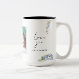 Best Mum Gift Boho Blue Sage Green Floral Rainbow Two-Tone Coffee Mug