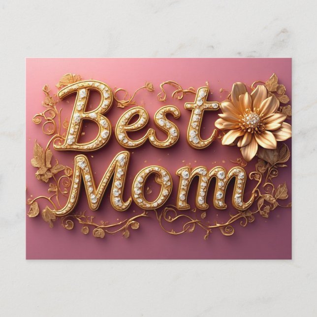 Best Mum Gold Lettering Postcard (Front)