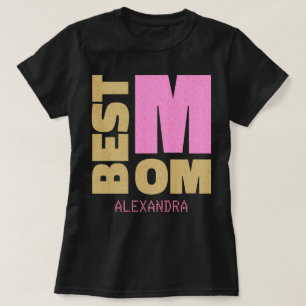 Best Mum Gold Pink Glitter Name Customised T-Shirt