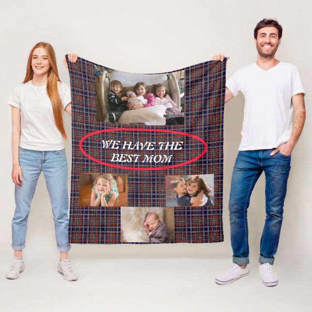 Best Mum Hand-drawn Font Tartan Plaid 4 Photos Fleece Blanket (In Situ)