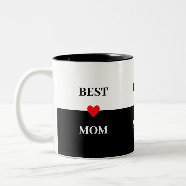 Best Mum Heart on Black & White Two-Tone Coffee Mug (Left)