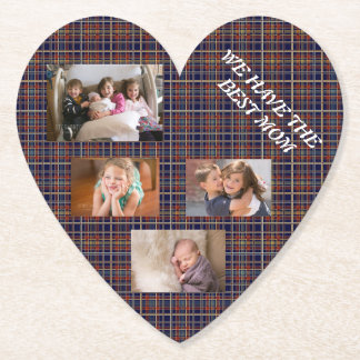 Best Mum in Tartan Plaid Freestyle White Font Paper Coaster