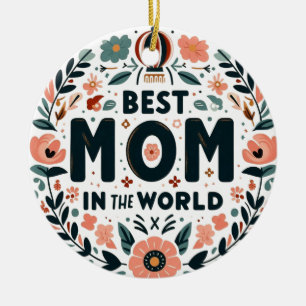 Best Mum in the World - Floral Wreath Ceramic Tree Decoration