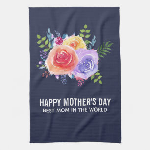 Best Mum in the World Mother's Day Roses Tea Towel