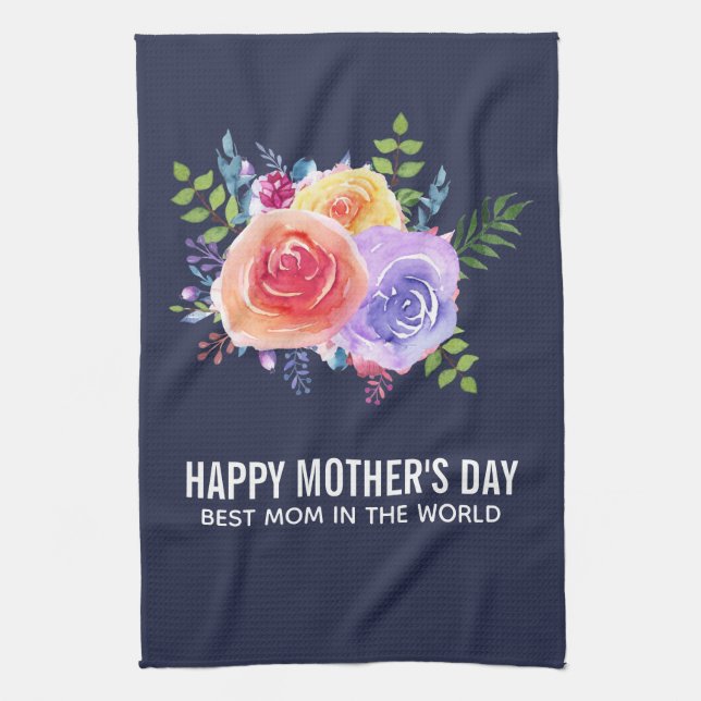 Best Mum in the World Mother's Day Roses Tea Towel (Vertical)