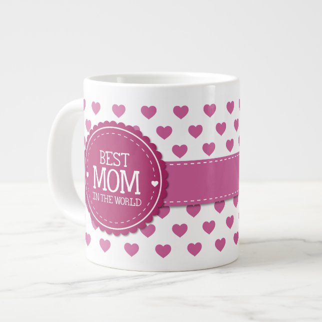 Best Mum in the World Pink Hearts and Circle v2 Large Coffee Mug (Front Left)