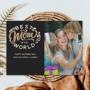 Best Mum in the World Scrip Photo Mum Black Thank You Card