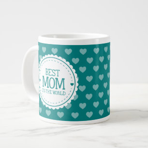 Best Mum in the World Teal Green Hearts and Circle Large Coffee Mug