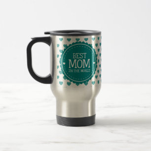 Best Mum in the World Teal Hearts and Circle Travel Mug