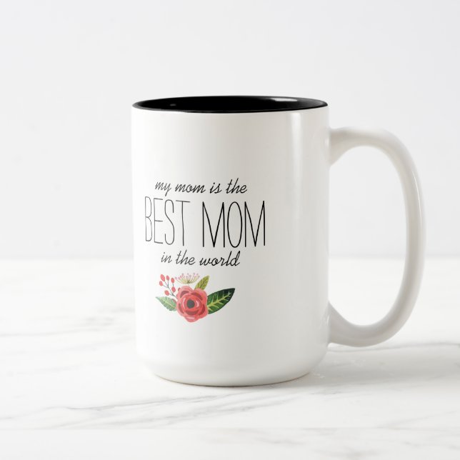 Best mum In The World text & Floral Accent Two-Tone Coffee Mug (Right)