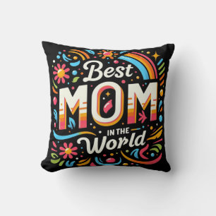 Best Mum in the World - Vibrant Floral & Rainbow Cushion