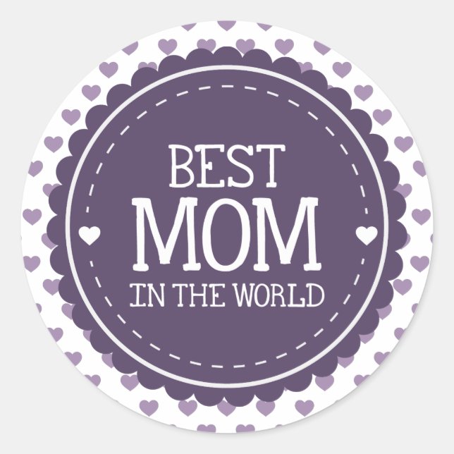 Best Mum in the World Violet Hearts and Circle Classic Round Sticker (Front)