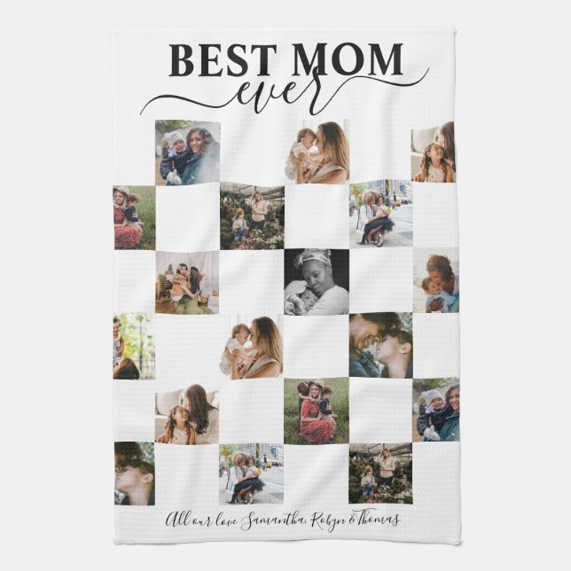Best Mum Keepsake Black & White Insta Photo  Tea Towel (Vertical)