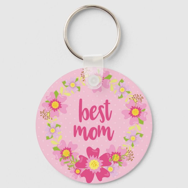 Best Mum Keychain Pink with Flowers (Front)