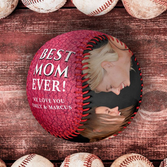 Best Mum Leather Print Mother`s Day Photo Collage Baseball (Creator Uploaded)